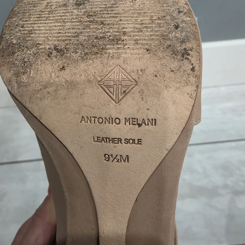 ANTONIO MELANI Ehren Blush Nude Modern Taupe Peep-Toe Block Heel Sandals
